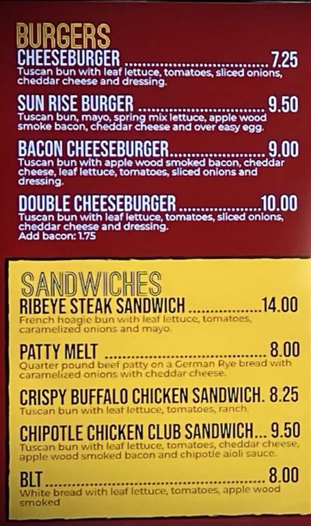 Burgers On Wheels menu - burgers, sandwiches