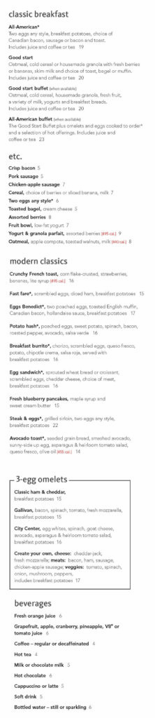 La Bella Piastra breakfast menu