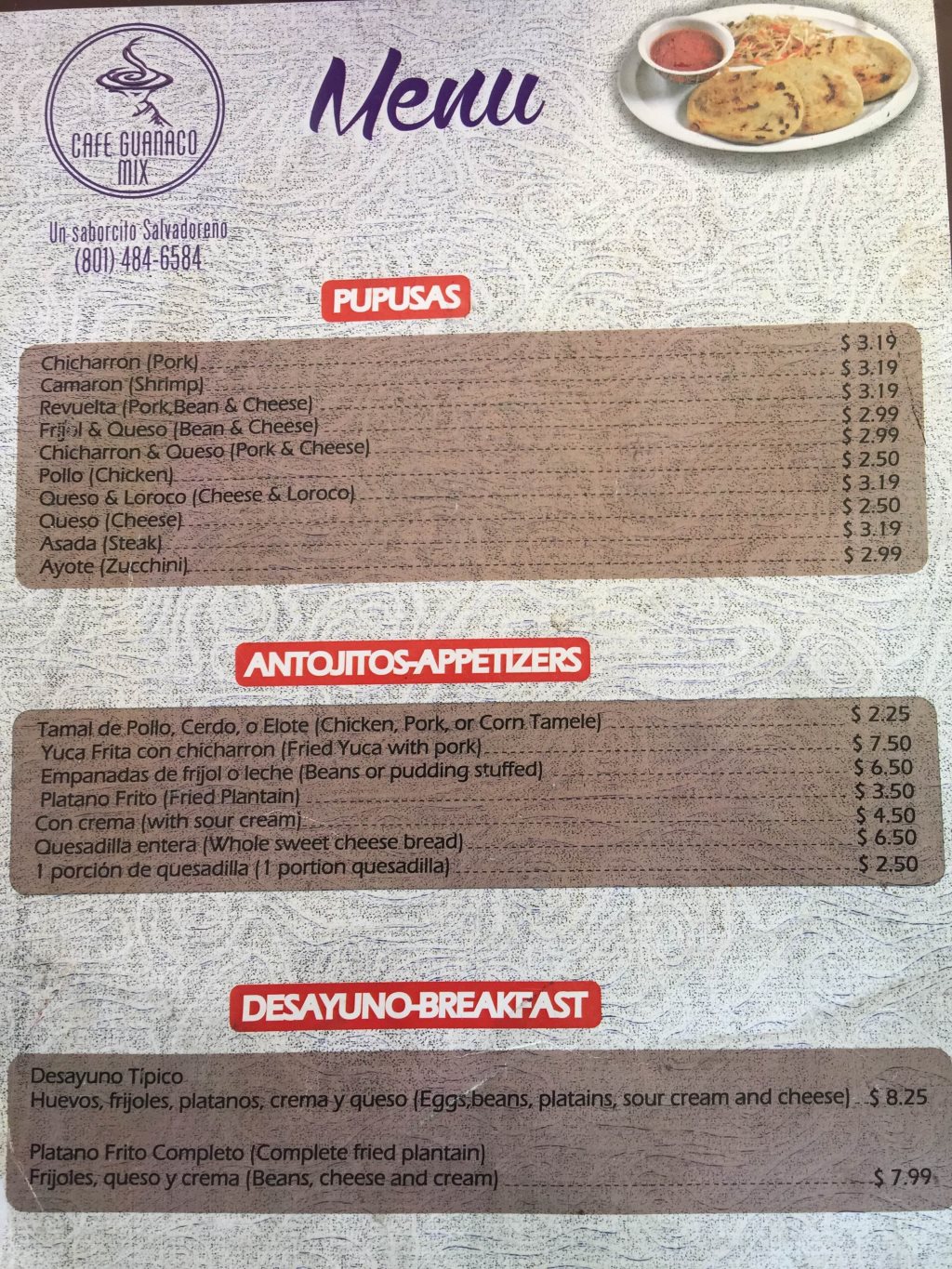 Cafe Guanaco restaurant menu - SLC menu