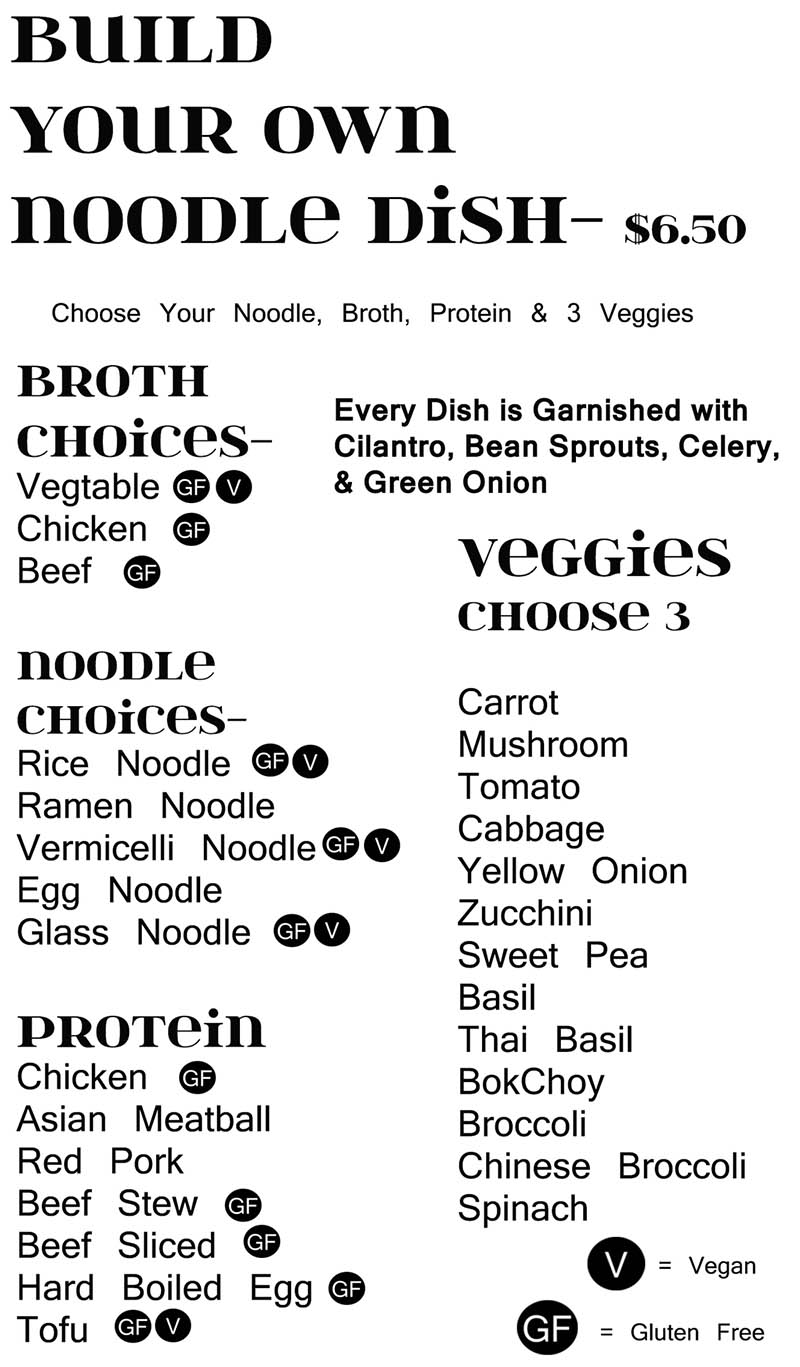 Siam Noodle Bar menu – SLC menu
