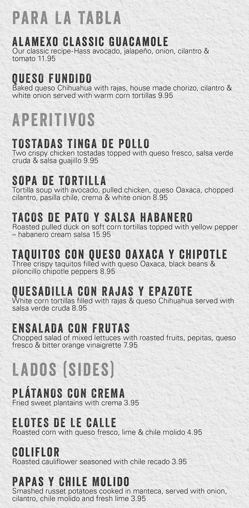 Alamexo menu | SLC menu