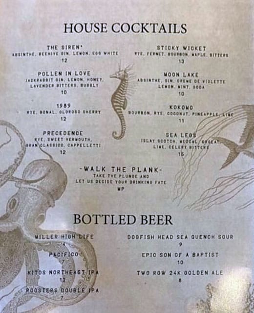 Under Current bar menu - cocktail, beer